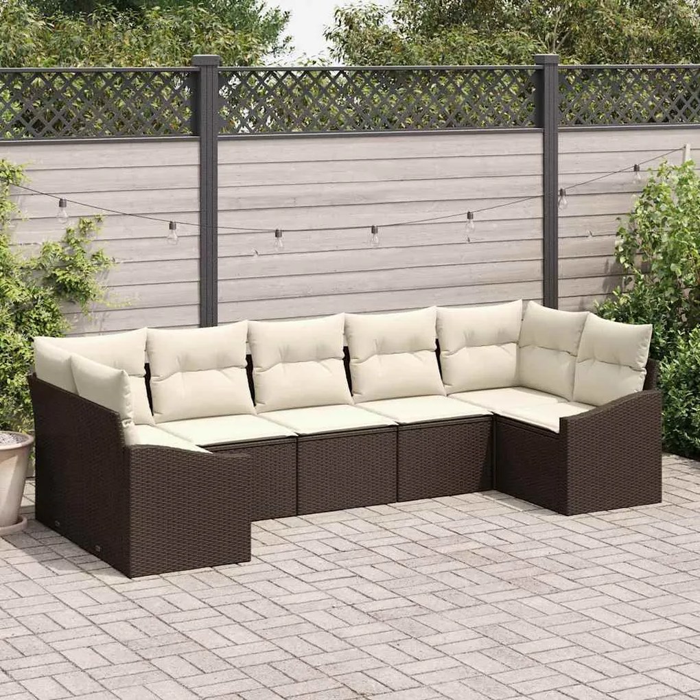 vidaXL Σέτ φαγητού για κήπο με μαξιλάρι 7 pcs Καφέ, Κρέμα
