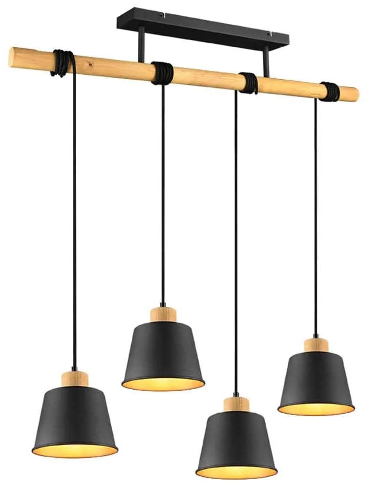 Φωτιστικό Οροφής - Ράγα Harris 312700432 4xE27 40W Φ18cm 87x150cm Natural-Black Trio Lighting Μέταλλο,Ξύλο