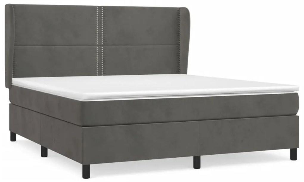 vidaXL Κρεβάτι Boxspring με Στρώμα Σκούρο Γκρι 160x200 εκ. Βελούδινο