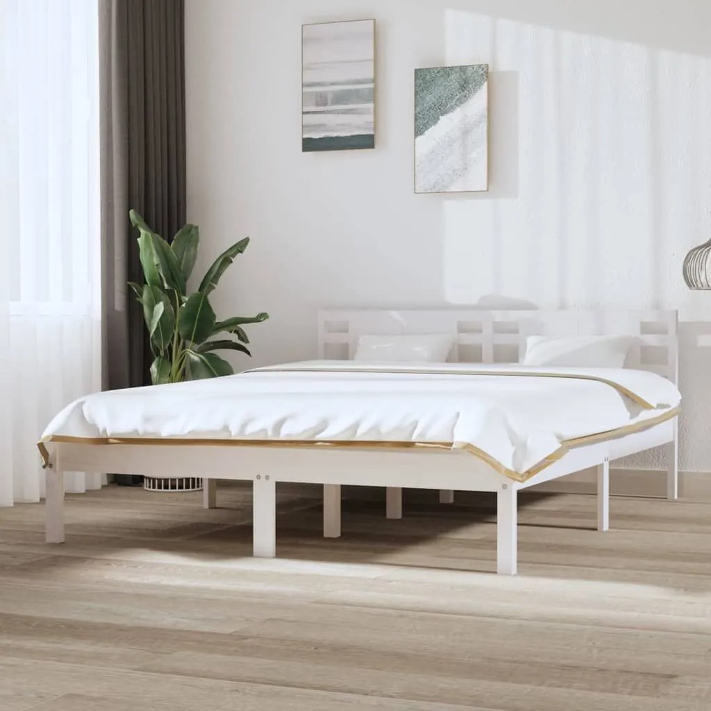 Πλαίσιο Κρεβατιού Λευκό 150 x 200 εκ. Μασίφ Ξύλο King Size 3104224