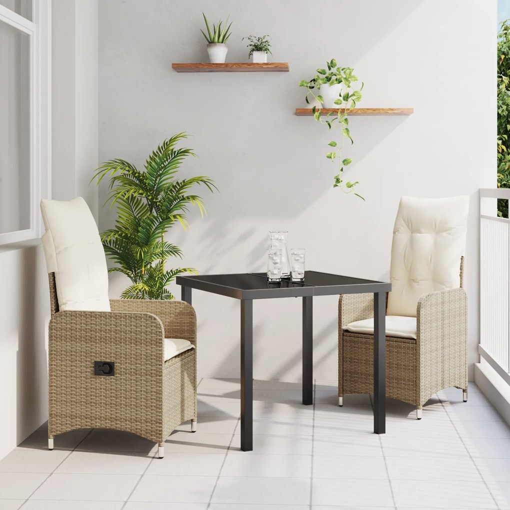 vidaXL 3 σετ τραπεζαρίας κήπου με μαξιλάρια μπεζ Poly Rattan