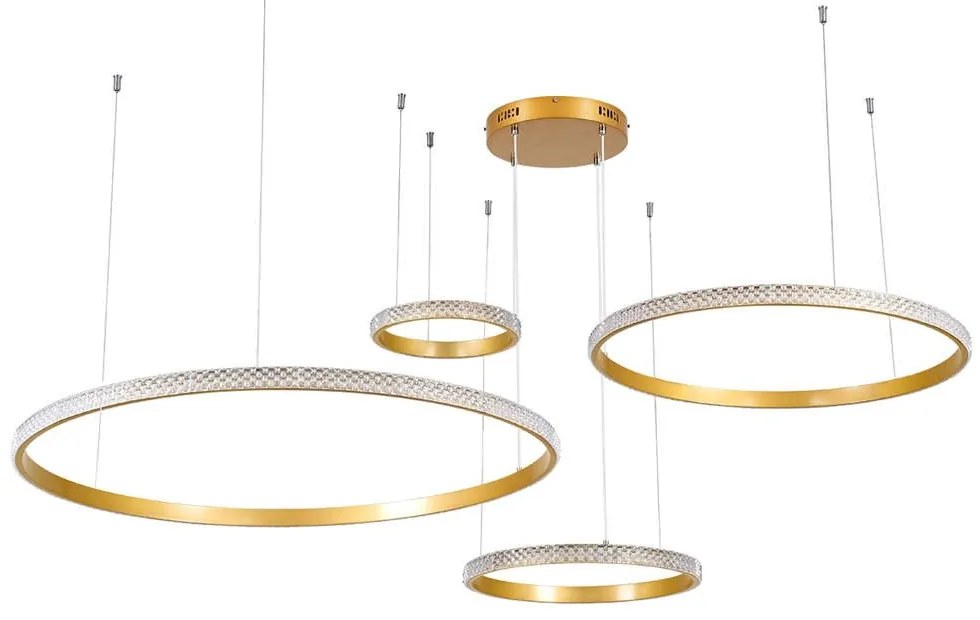 Φωτιστικό Οροφής Diamond Tetra 61149 Led 150W Φ25+40+60+80cm Gold Matt GloboStar Αλουμίνιο