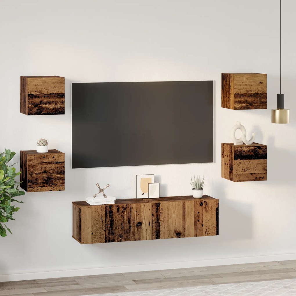 vidaXL Σετ επίπλου τηλεόρασης Επιτοίχιο 6 pcs Παλαιό ξύλο