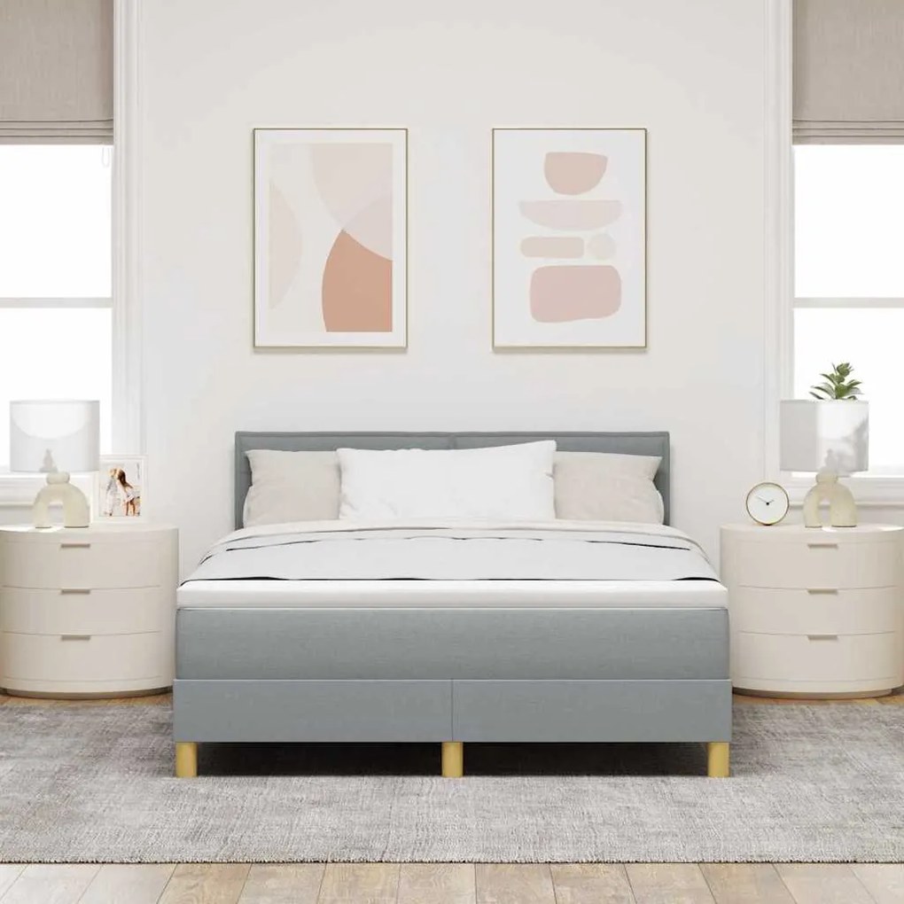 vidaXL Κρεβάτι box spring με στρώμα Ανοιχτό γκρι 140 x 200 cm ύφασμα