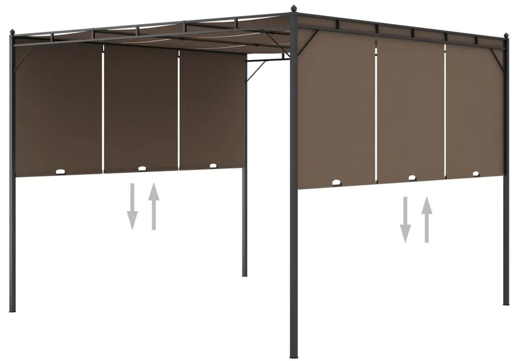 vidaXL Κιόσκι Κήπου Taupe 3 x 3 x 2,25 μ. με Πλαϊνή Κουρτίνα