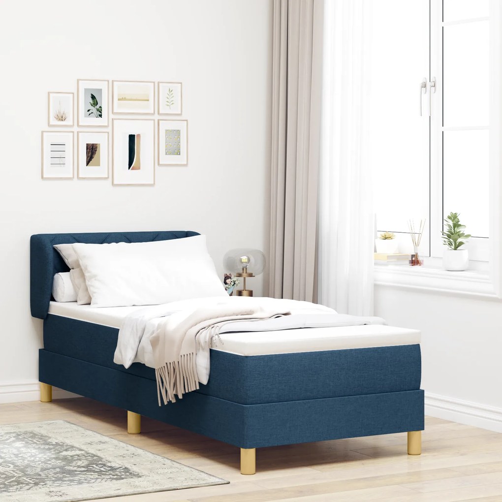 vidaXL κρεβάτι Box Spring με στρώμα - Μπλε - 80x200 εκ. - Ύφασμα