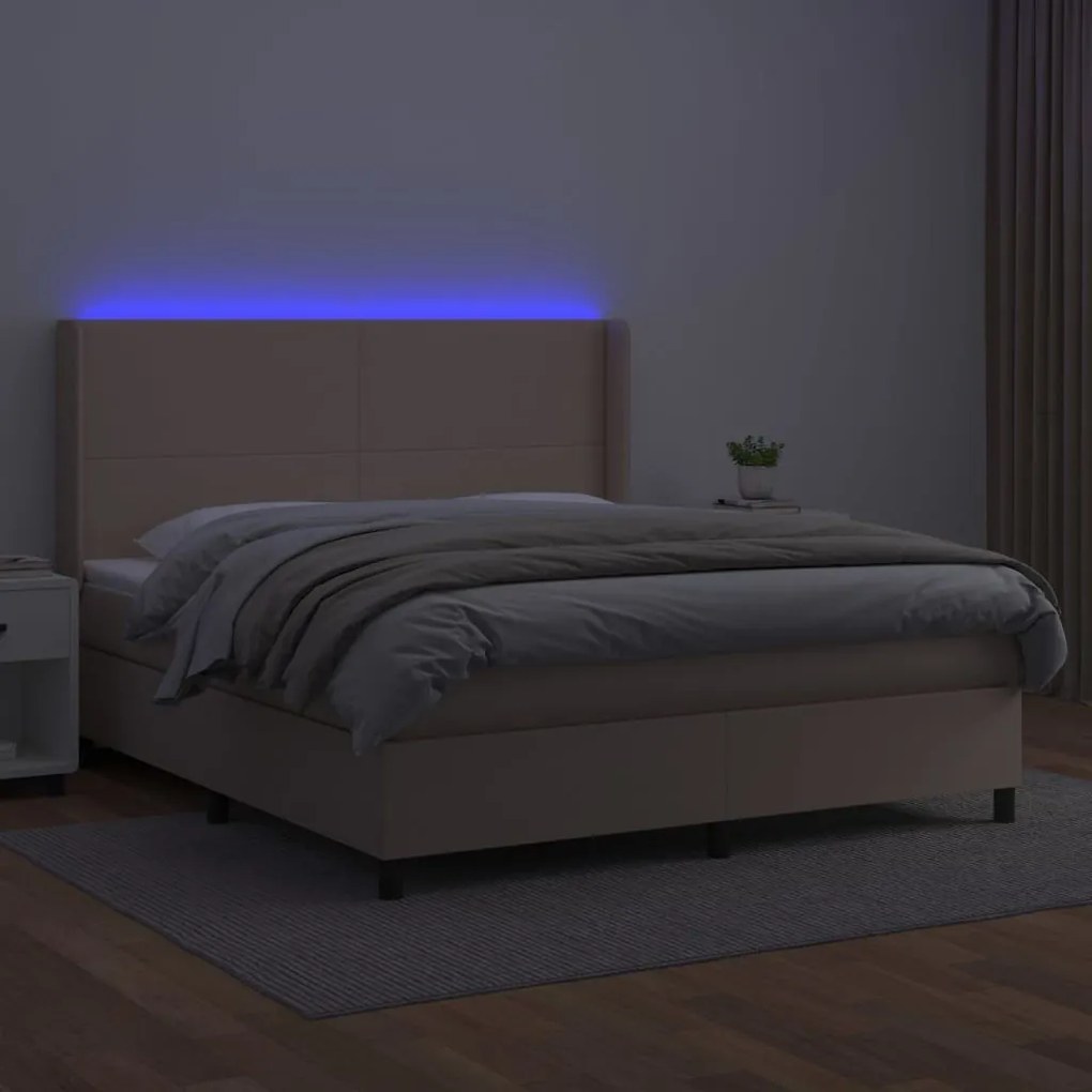 Κρεβάτι Boxspring Στρώμα&amp;LED Καπουτσίνο 160x200 εκ. Συνθ. Δέρμα - Καφέ