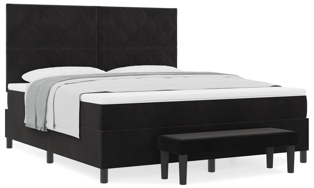 vidaXL Κρεβάτι με Στρώμα και Μπάγκο Μαύρο 180x200 εκ. Βελούδο