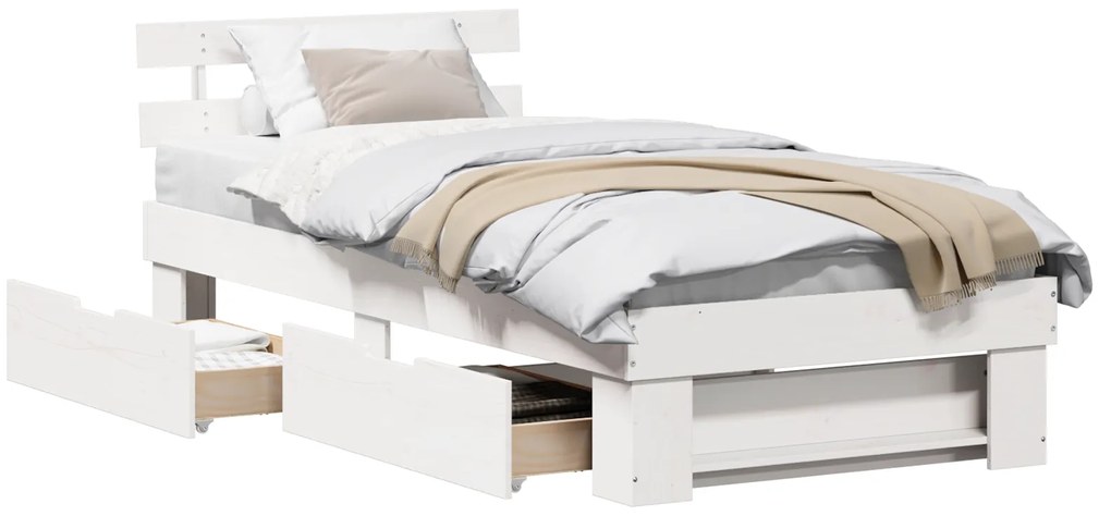 vidaXL Σκελετός Κρεβατιού Λευκό 75 x 190 cm Συμπαγές ξύλο πεύκου