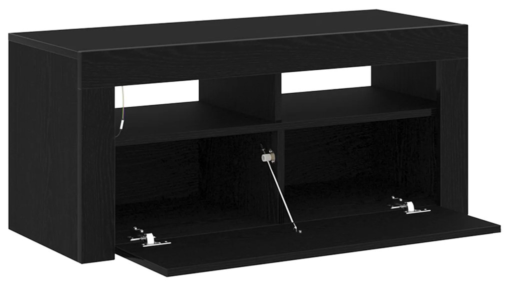 vidaXL Ντουλάπι τηλεόρασης με LED Μαύρη Δρυς 90x35x40 εκ. Επεξεργασμένο ξύλο