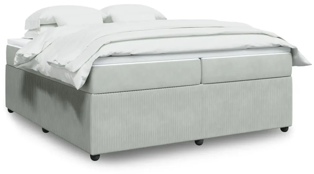 vidaXL Κρεβάτι Boxspring με Στρώμα Ανοιχτό Γκρι 200x200 εκ. Βελούδινο