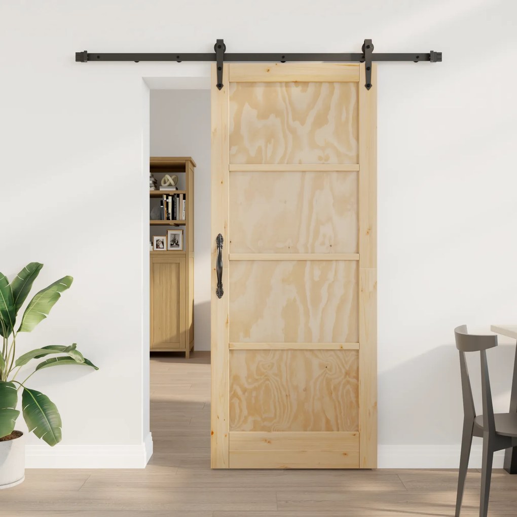 vidaXL Συρόμενη Πόρτα με Σετ Υλικών 83x202 εκ. Συμπαγές Ξύλο Πεύκου