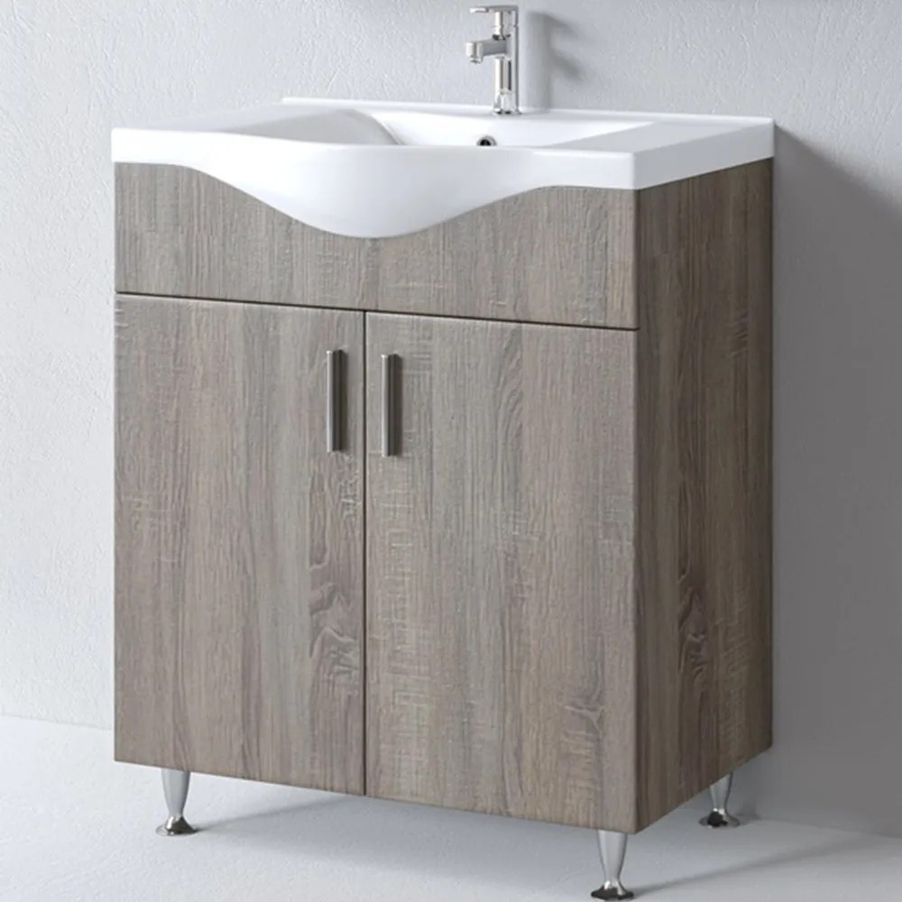Έπιπλο Μπάνιου Πάγκος Με Νιπτήρα Siena 75 S3BSI075SD0 72x34x83cm Sonoma Dark Πορσελάνη,Μελαμίνη