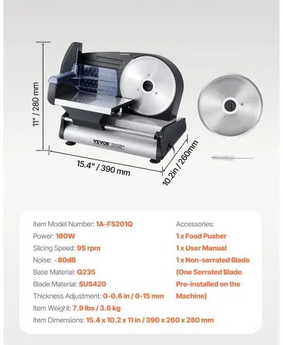 VEVOR Meat Slicer 180W 7.5&quot; Electric Deli Food Slicer for Meat Bread Cheese