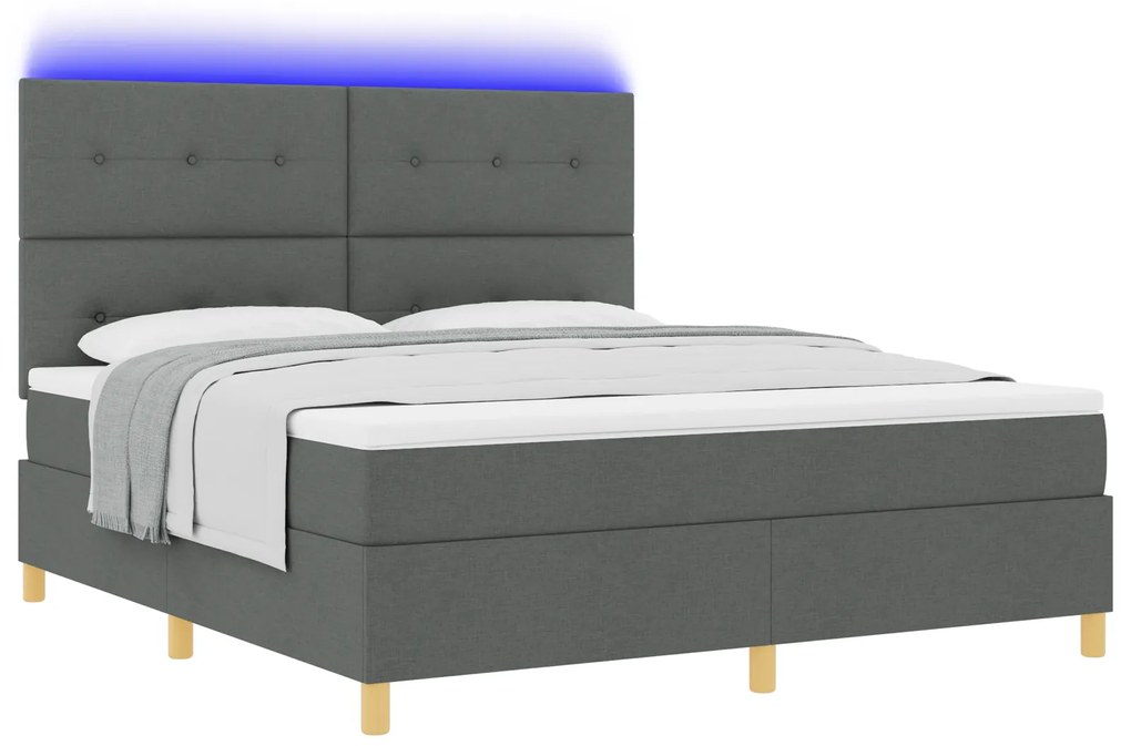 vidaXL Box Spring Bed με Στρώμα & LED Σκούρο Γκρι 180x200 εκ. Ύφασμα
