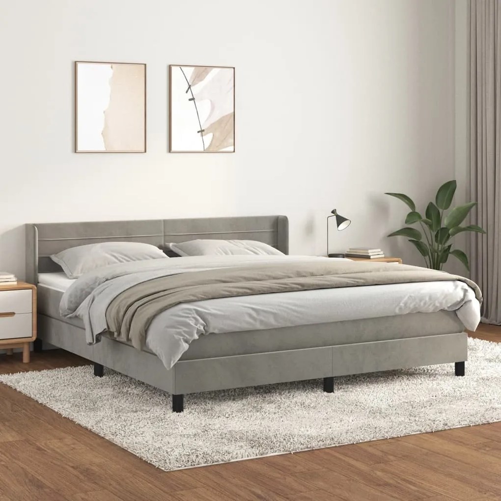 vidaXL Κρεβάτι Boxspring με Στρώμα Ανοιχτό Γκρι 180x200 εκ. Βελούδινο