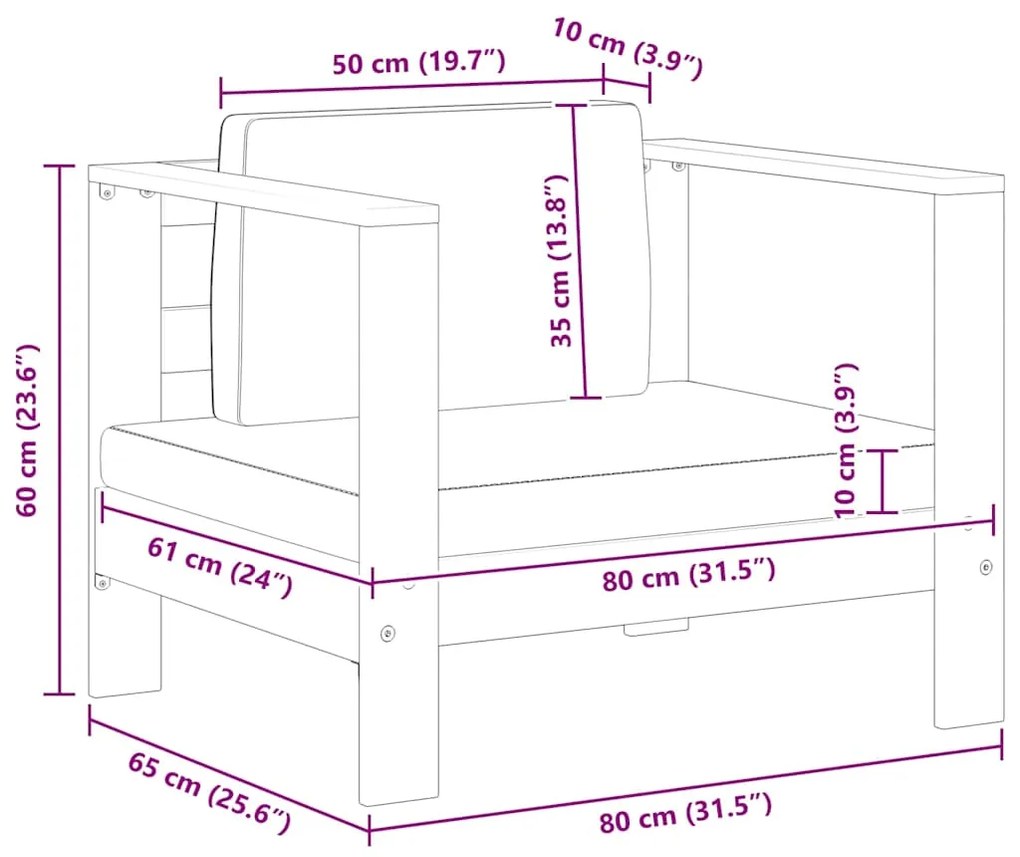 vidaXL Πολυθρόνα Κήπου από Μασίφ Ξύλο Ακακίας με Κρεμ Μαξιλάρι