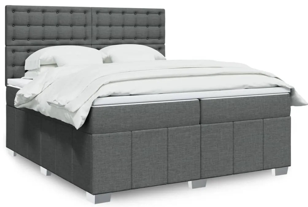 vidaXL Κρεβάτι Boxspring με Στρώμα Σκούρο Γκρι 200x200 εκ. Υφασμάτινο