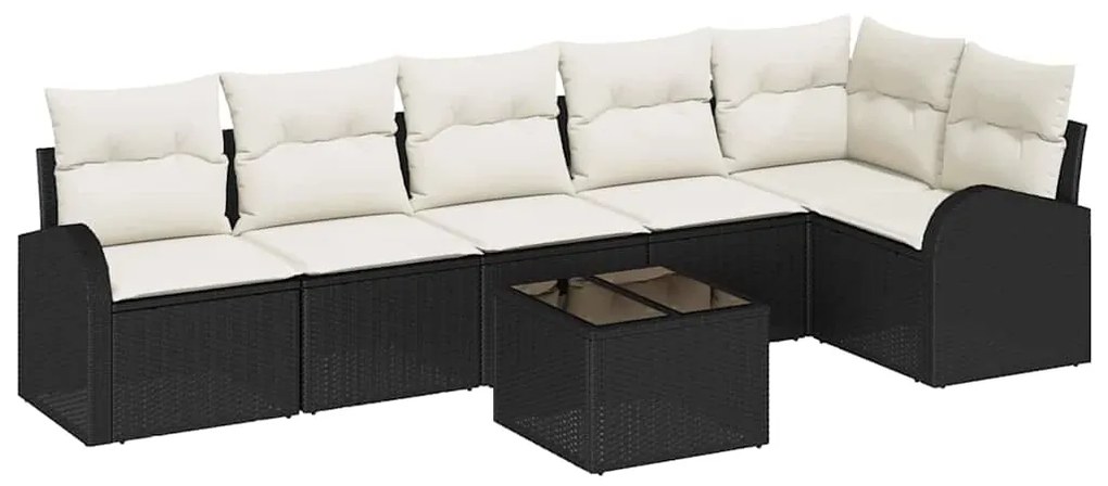 vidaXL Σετ Καναπέ Κήπου με μαξιλάρι 7 pcs Μαύρος, λευκός Πολυ ράταν