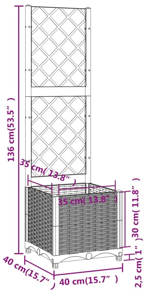 Ζαρντινιέρα Κήπου με Καφασωτό Λευκή 40x40x136εκ. Πολυπροπυλένιο - Λευκό