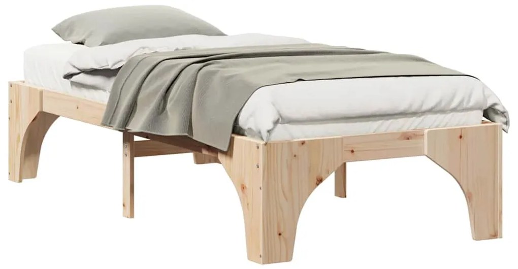 vidaXL Κρεβάτι δαπέδου Καφέ 90 x 200 cm Μασίφ ξύλο πεύκου