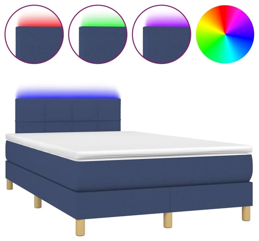 vidaXL Κρεβάτι Boxspring με Στρώμα & LED Μπλε 120x200 εκ. Υφασμάτινο