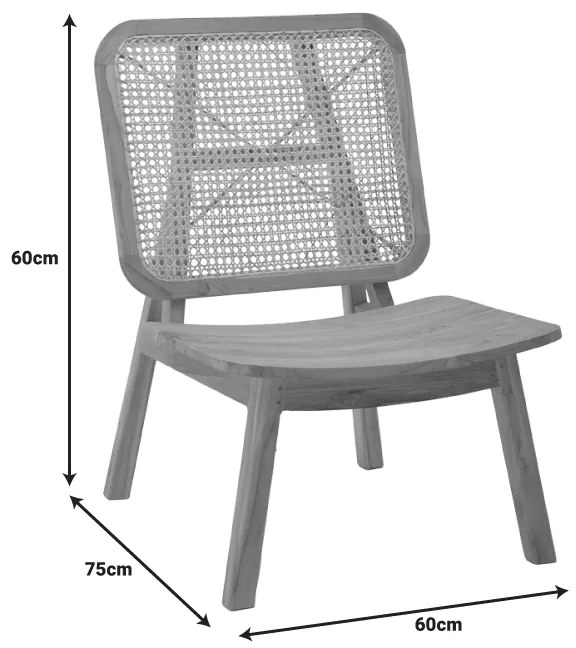 Πολυθρόνα Viborg pakoworld φυσικό teak ξύλο-φυσικό rattan 60x75x87εκ