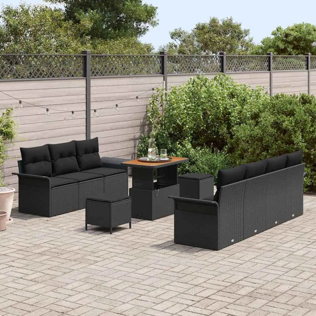 vidaXL Σετ Καναπέ Κήπου Ρυθμιζόμενο ύψος 10 pcs Μαύρο συνθετικό ρατάν