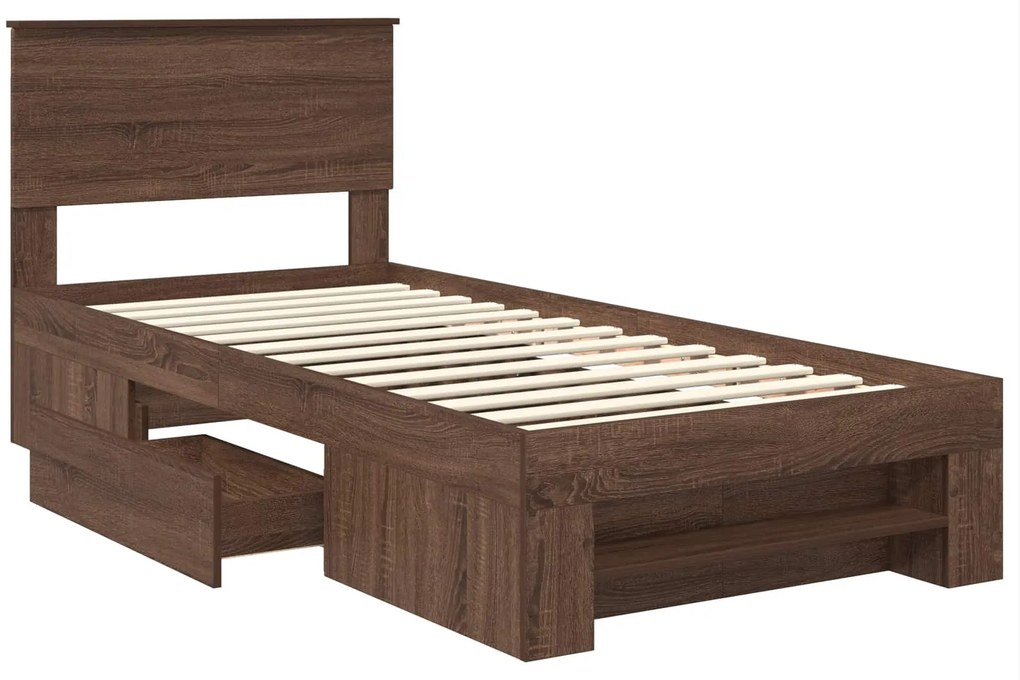 vidaXL Σκελετός Κρεβατιού Καφέ δρυς 100 x 200 μ Επεξεργασμένο ξύλο