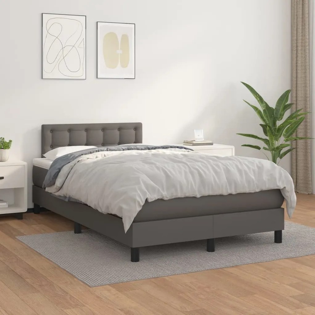 Κρεβάτι Boxspring με Στρώμα Γκρι 120x190εκ. από Συνθετικό Δέρμα - Γκρι