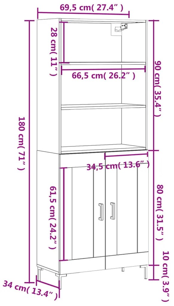 Ντουλάπι Γκρι Sonoma 69,5 x 34 x 180 εκ. Επεξεργασμένο Ξύλο - Γκρι