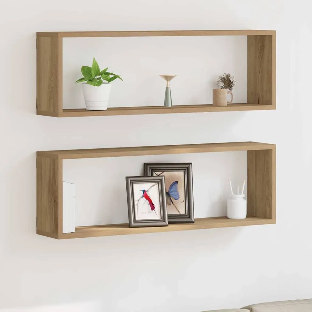vidaXL Ράφι Τοίχου με ράφι 2 pcs Χειροποίητη δρυς 80 x 15 x 26 εκ.