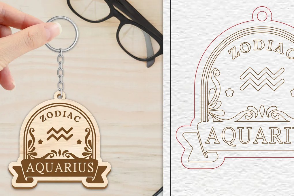 Intra απο ξύλο plywood 3mm-4mm πάχος Aquarius Keychain  | Ζώδιο Δίασταση 6x6 cm INTRAFABR-102168251