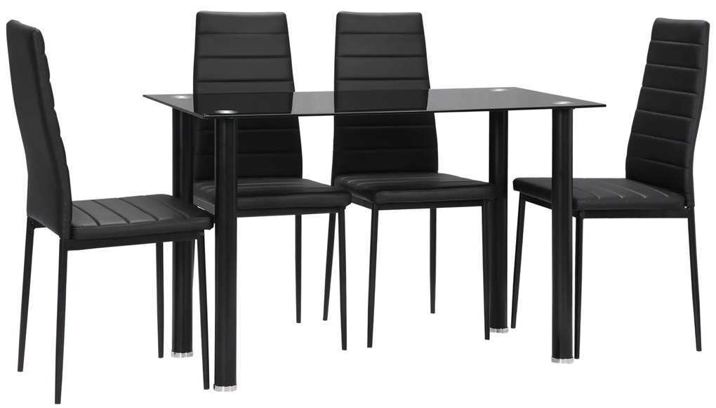 Σετ τραπεζαρίας 5 τεμαχίων, σετ καθιστικού, τραπέζι τραπεζαρίας με 4 καρέκλες, μοντέρνος σχεδιασμός, γυάλινο τραπέζι, Μαύρο
