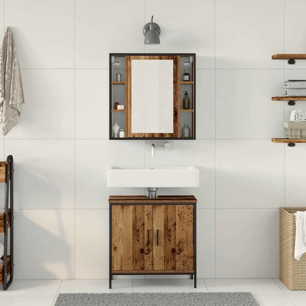 vidaXL Σετ Επίπλων Μπάνιου με ράφι με πόρτα 2 pcs Καφέ 60 x 30 x 60 cm