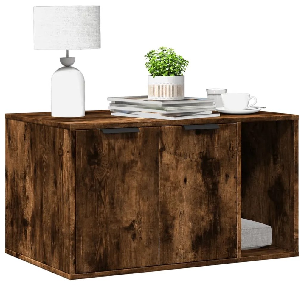 Τουαλέτα Γάτας Περίφραξη Καπνιστή Δρυς 80x50x45 εκ. Επεξ. Ξύλο