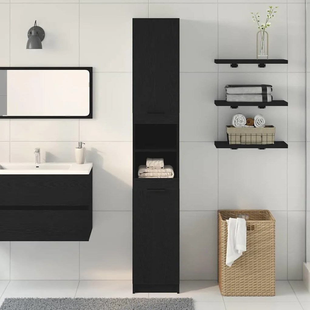 vidaXL Ντουλάπι Μπάνιου με ράφι Μαύρη δρυς 32 x 34 x 188.5 εκ.