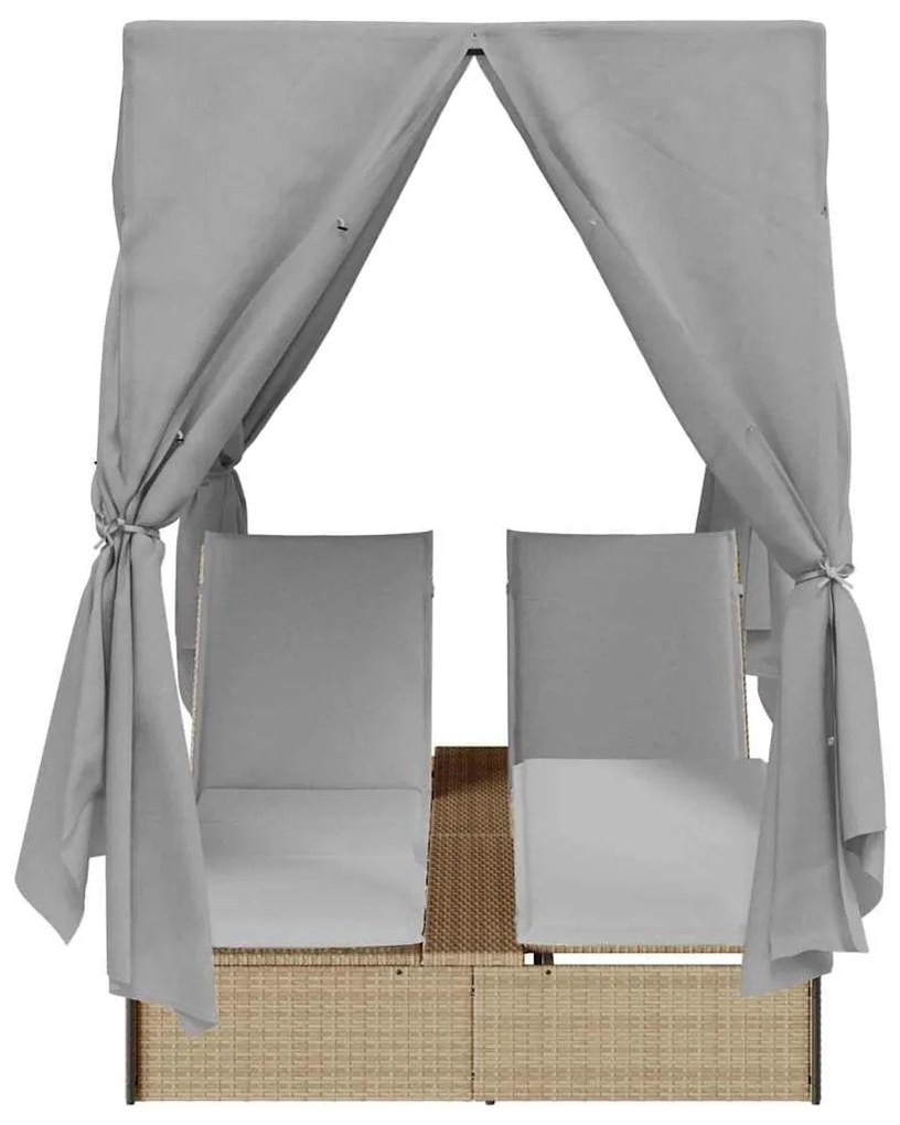 vidaXL Διπλή ξαπλώστρα με οροφή Μπεζ 205 x 129 x 200 εκ PE ρατάν