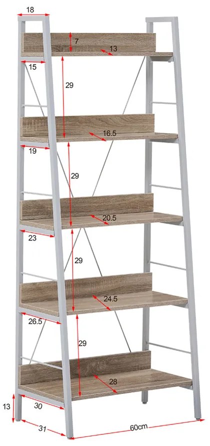 ONE STEP UP ΒΙΒΛΙΟΘΗΚΗ 5ΡΑΦΙΑ SONOMA ΛΕΥΚΟ 60x35xH149cm - 28-0222