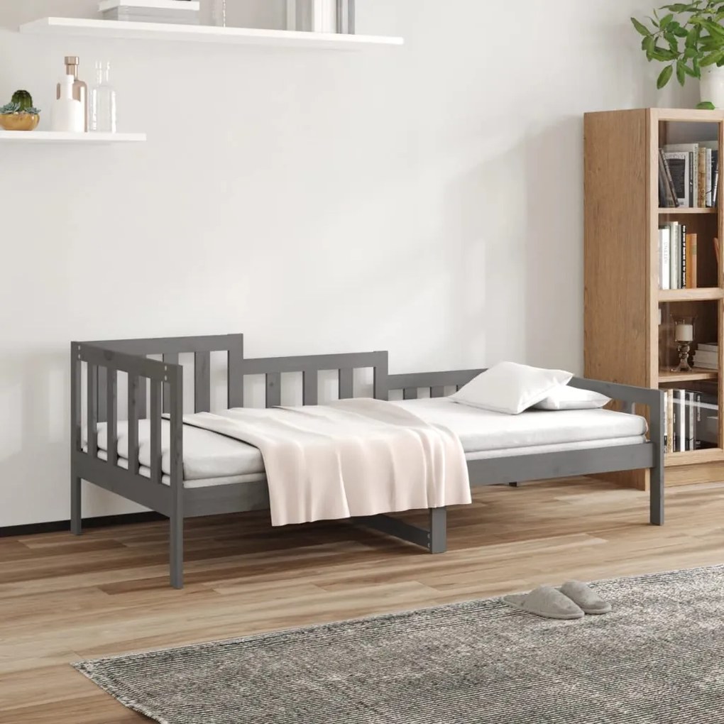 vidaXL Καναπές Κρεβάτι Γκρι 90 x 190 εκ. από Μασίφ Ξύλο Πεύκου