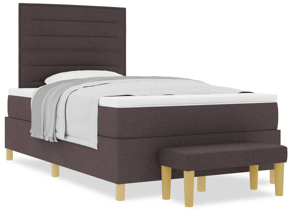 vidaXL Κρεβάτι Box Spring με Στρώμα & Πάγκο Σκούρο Καφέ 120x200 cm Ύφασμα
