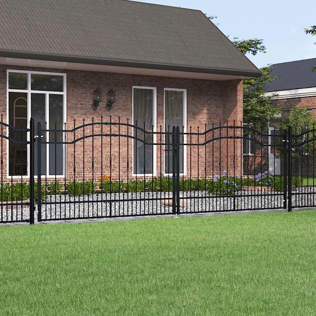 vidaXL Πόρτα Περίφραξης με Κορυφή Δόρυ Μαύρη 406x125 εκ. από Ατσάλι με Ηλεκτροστατική Βαφή