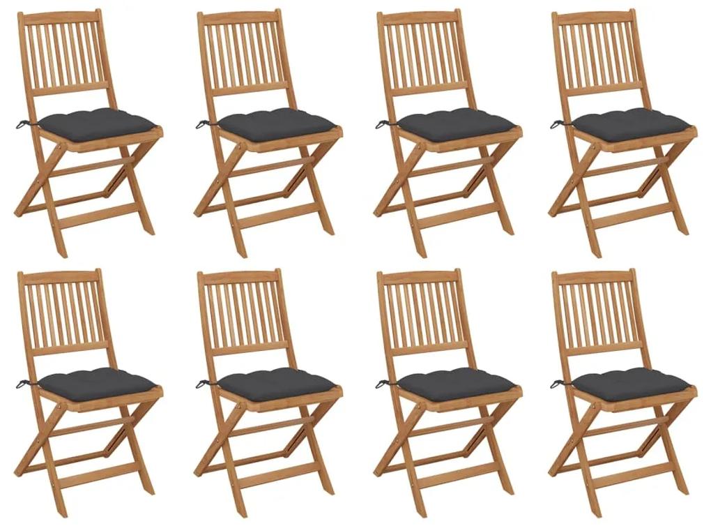 3075128 vidaXL Καρέκλες Εξ. Χώρου Πτυσσόμενες 8 τεμ. Ξύλο Ακακίας &amp; Μαξιλάρια Ανθρακί, 1 Τεμάχιο