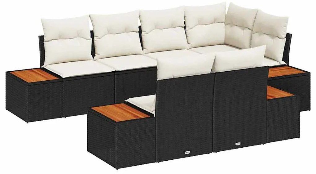 vidaXL Σετ Καναπέ Κήπου με μαξιλάρι 7 pcs Μαύρο Πολυ ράταν