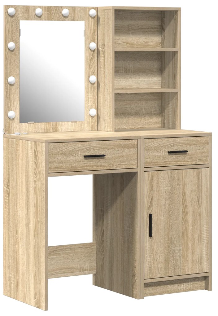 vidaXL Σετ Α dressing table 2 τεμαχίων με LED από μη επεξεργασμένο ξύλο Sonoma