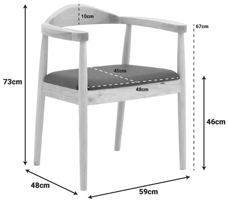 Καρέκλα - Πολυθρόνα Joube rubberwood σε μαύρο με μαύρο pu μαξιλάρι 59x48x73εκ 2αδα 59x48x73 εκ.