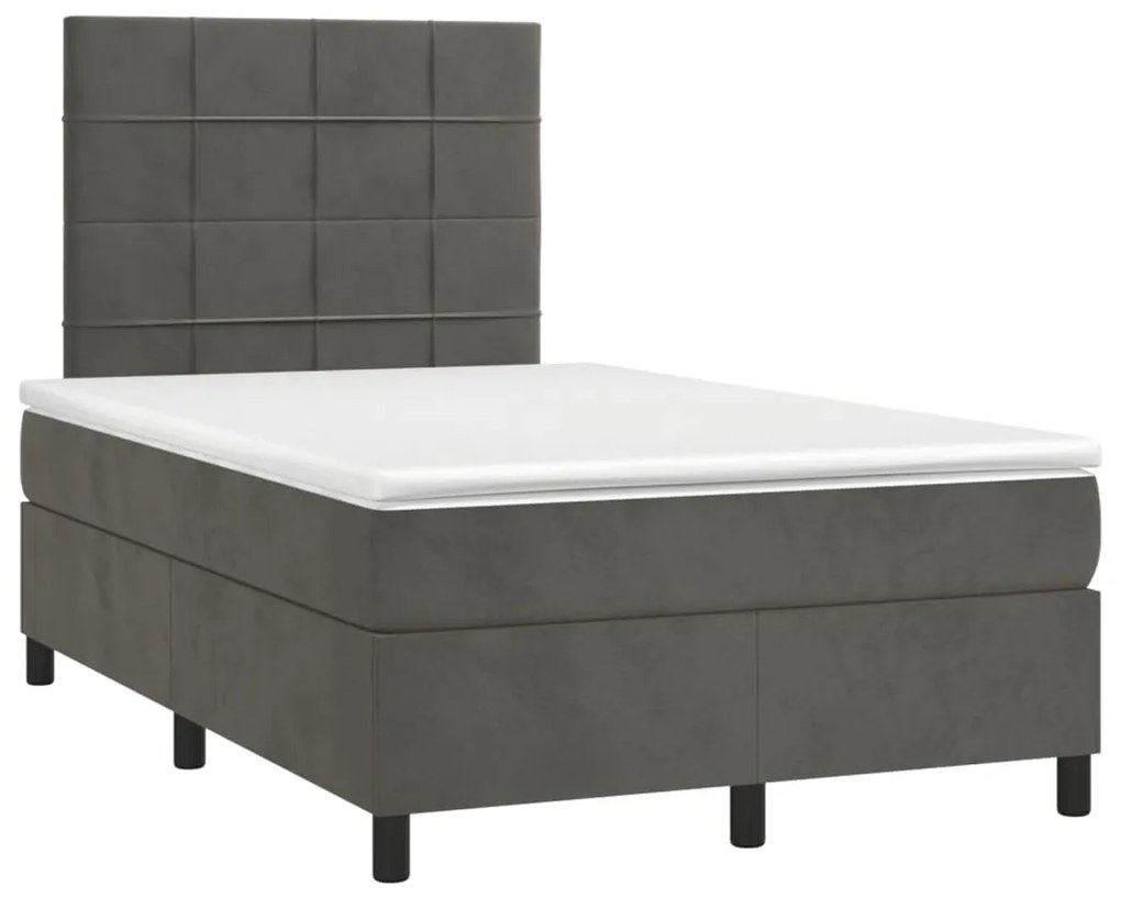 Κρεβάτι Boxspring με Στρώμα Σκούρο Γκρι 120x200 εκ. Βελούδινο - Γκρι