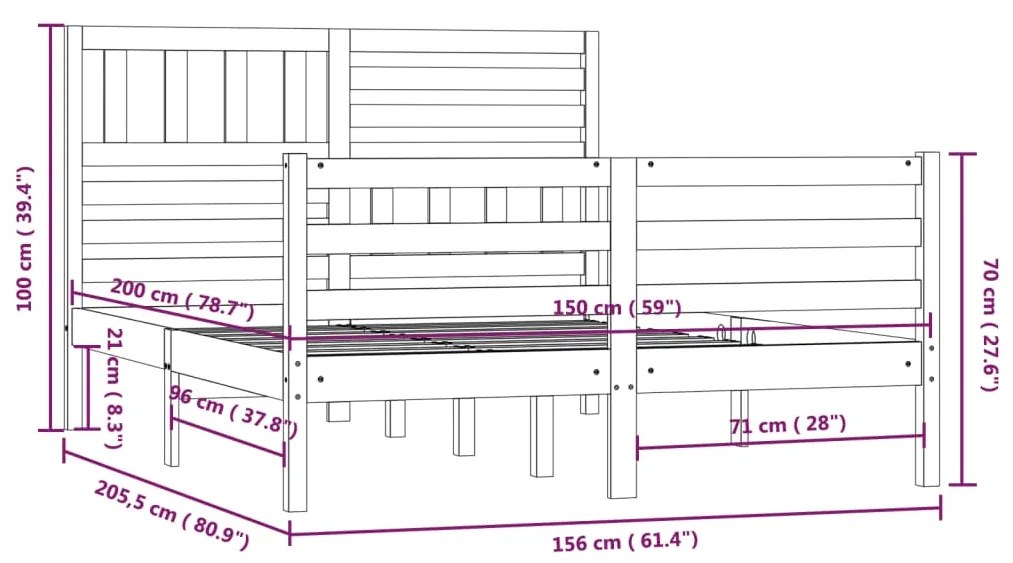 Πλαίσιο Κρεβατιού Λευκό 150 x 200 εκ. Μασίφ Ξύλο King Size - Λευκό