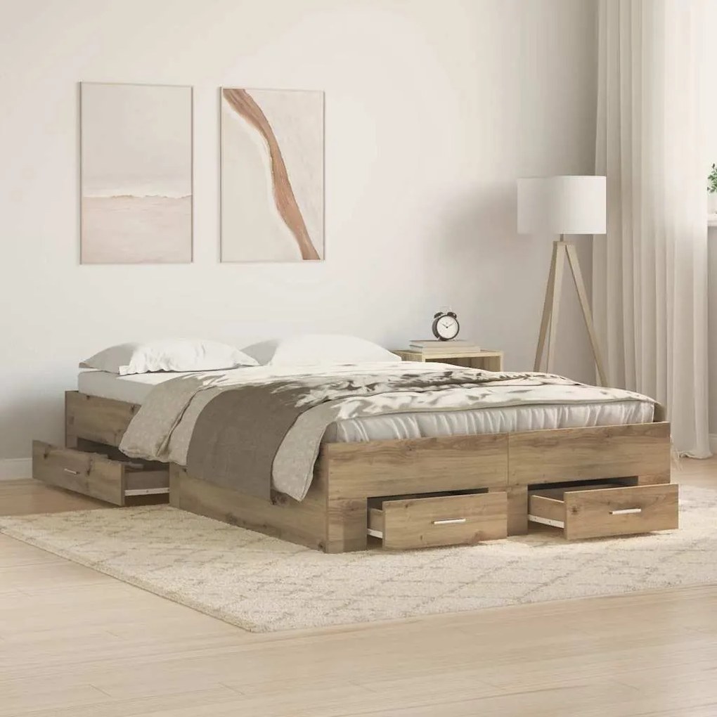 vidaXL Κρεβάτι με Συρτάρια Artisan Oak 120x190 εκ Κατασκευασμένο Ξύλο