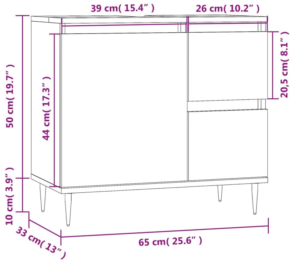 Ντουλάπι Μπάνιου Καφέ Δρυς 65x33x60 εκ. Επεξεργασμένο Ξύλο - Καφέ